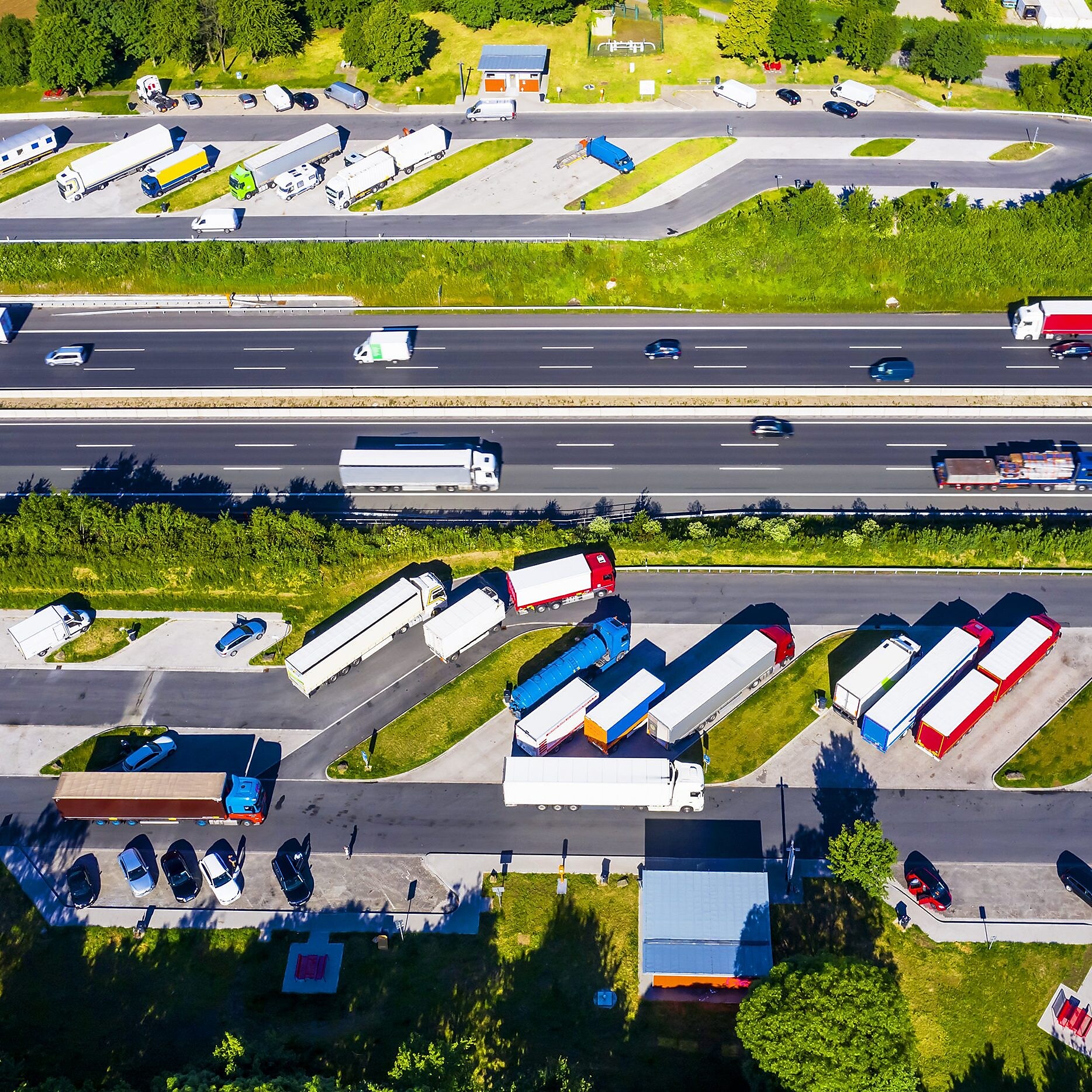 Trucks parked in a truck stop