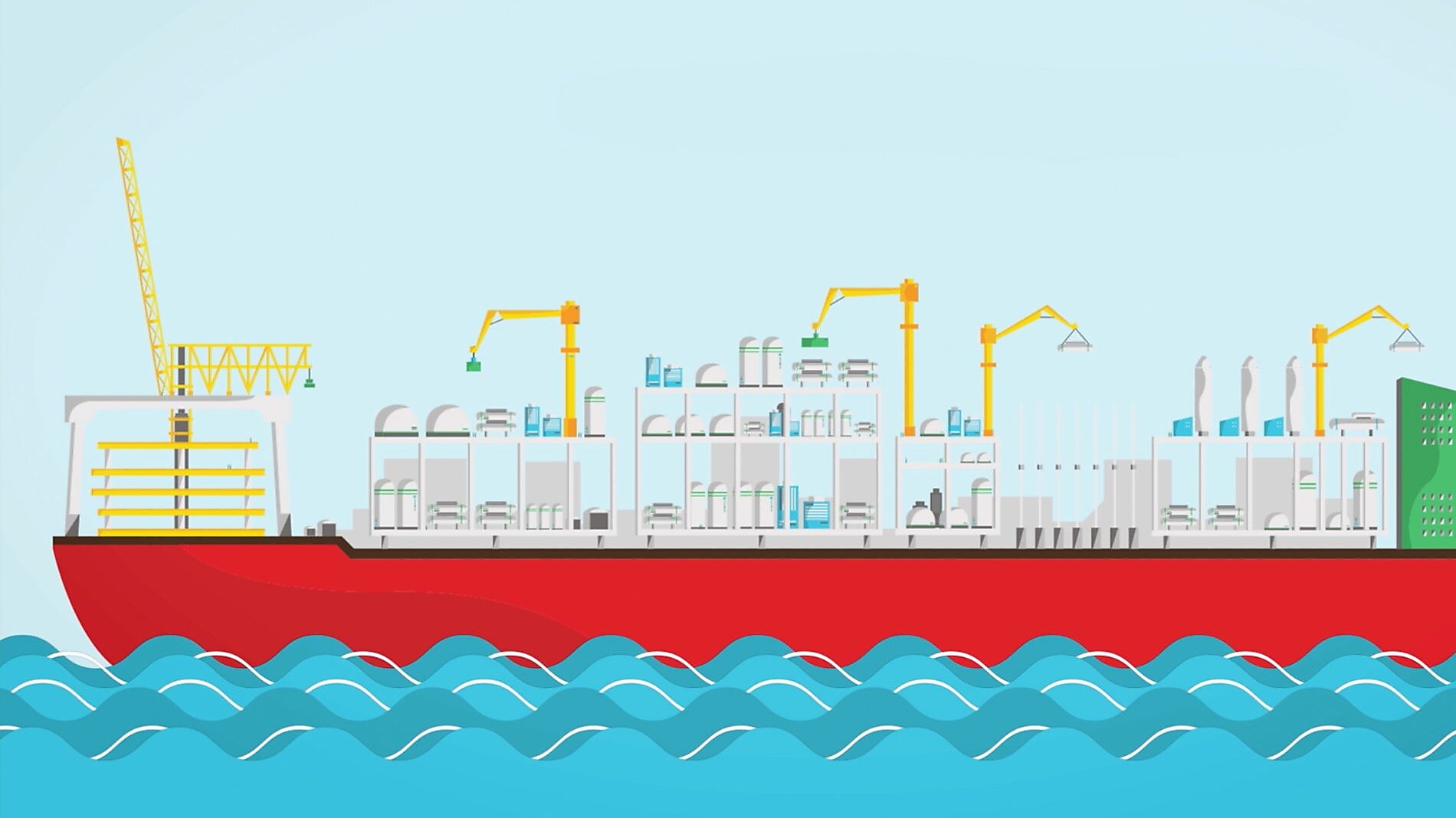 An illustration of a floating liquefied natural gas facility